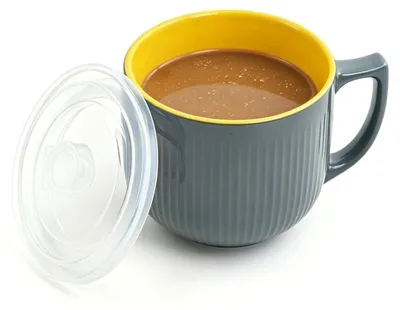 Obrázek produktu pro Solidchoice – Keramická polévková miska s víkem, objem 900 ml, vhodná do mikrovlnné trouby a myčky