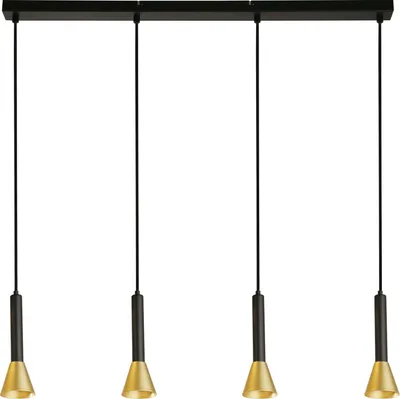 Produktbild von Pendelleuchte Metall H: max. 150 cm in Schwarz Gold GU10 4-flammig länglich Retro Hängeleuchte