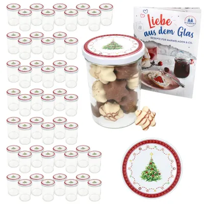 Produktbild von 50er Set Sturzglas 435ml Einmachglas + TO-Deckel 82 Weihnachtstraum + Heft