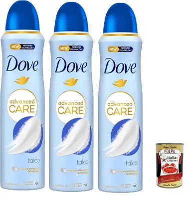 Produktbild von Dove Advanced Care Talco Deodorante Spray - Deodorant 72 Stunden Schutz Hilft, die Haut weich und vor Schweiß zu schützen 3x 150ml + Italian Gourmet polpa 400g