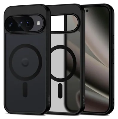 Three phone cases are displayed side-by-side, with the phone itself visible behind the middle case.