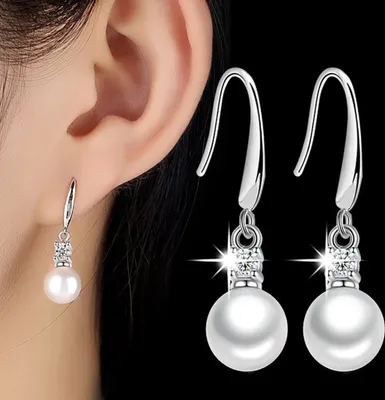 Produktbild von Schicke Damen-Ohrringe mit Zirkon-Intarsien, Kunstperlen, Ohrhänger, Party-Brautschmuck