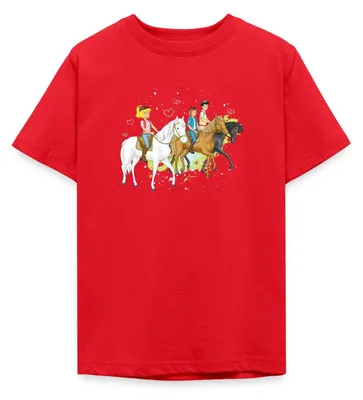 Produktbild von Spreadshirt Bibi Und Tina Ausritt Mit Alexander Falkenstein Teenager T-Shirt, 152/164 (12-14 Jahre), Rot