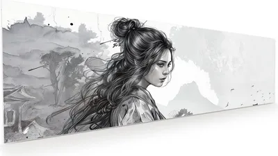 Produktbild von Glasbild 120x40cm in XXL für Wohnzimmer, Schlafzimmer Motiv Samurai Kriegerin Stadt