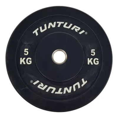 Zdjęcie produktu dla Gumowe obciążniki Tunturi, czarne obciążniki do sztangi 50 mm, 5 kg
