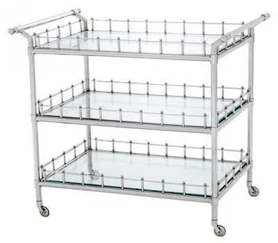 Produktbild von Casa Padrino Luxus Bar Trolley Servierwagen aus Edelstahl vernickelt und geschliffenem Glas - Chrom - 102 x 71,5 x H. 90,5 cm