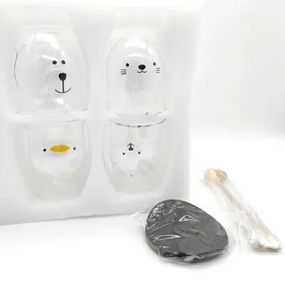 Produktbild von JOTOL Doppelwandige Latte Macchiato Gläser Set,Süße Tassen Kaffee Teegläser Trinkgläser Kaffeeglas 4pcs mit Löffel und Untersetzer,Double Wall Glass Milk Cup Geschenkset