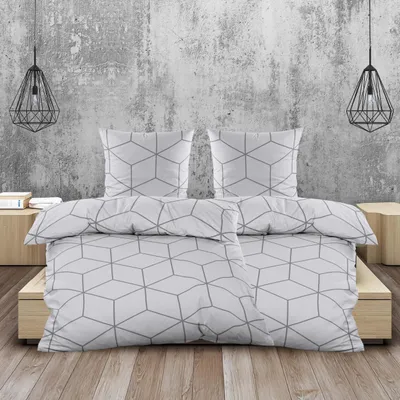 Produktbild von Biber Bettwäsche 135x200 cm 4 tlg. Baumwolle Silber Grau Geometrisches Muster