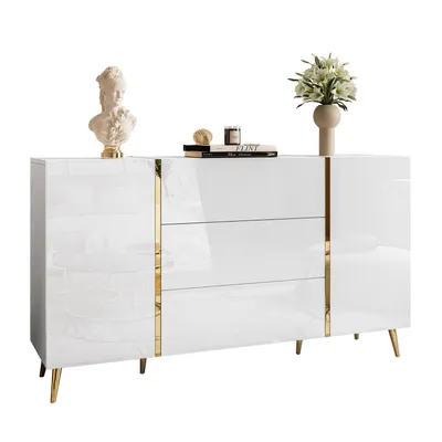 Produktbild von Kommode mit Schubladen ONYX auf goldenen Beinen Hochglanz 158 cm