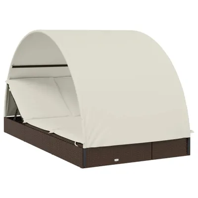 Produktbild von 2-Personen-Sonnenliege mit Dach Braun 211x112x140 Poly Rattan