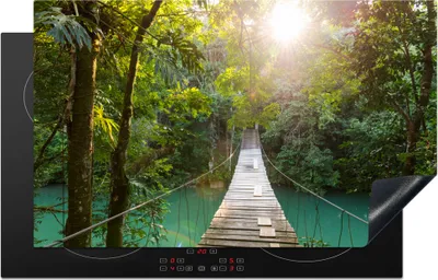 Produktbild von KitchenYeah© Herdabdeckplatte Dschungel - Wasser - Brücke - Natur - Pflanzen , 83x51cm, Küche Deko, Glaskeramikkochfeld Herdabdeckung, Abdeckplatte fùr Kochfeld