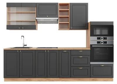 Image de Cuisine Vicco Fame-Line Anthracite Campagne/Chêne doré 280cm sans PT, Model 38695