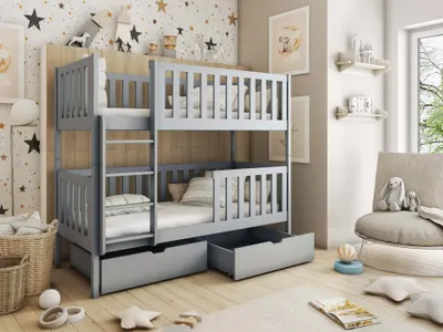 Produktbild von Hochbett MANUEL für 2 Kinder 90x200 GRAU aus Massivholz« ( incl. Lattenrost , Rausfallschutz)