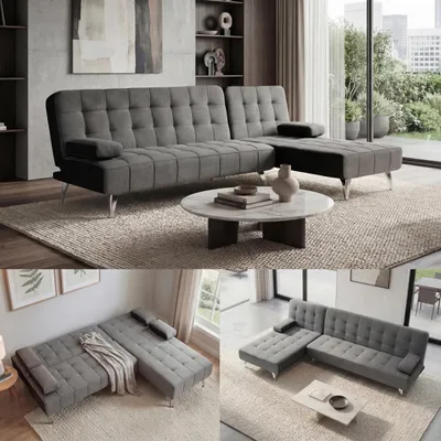 Zdjęcie produktu dla Sofa rozkładana HWC-K22, narożnik rozkładany, powierzchnia spania lewa/prawa 236cm ~ tkanina/tekstylia ciemnoszary, czarny