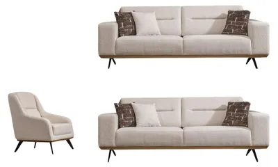 Produktbild von Sofa Set Cuba Creme Stellvariante 3+2+1 Relax- und Bettfunktion, pflegeleichter Mikrofaser Samtstoff