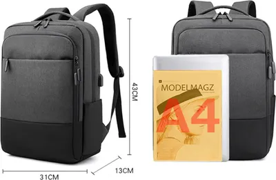 Zdjęcie produktu dla 15,6-calowy plecak komputerowy o dużej pojemności, torba biznesowa z tkaniny oxford, torba podróżna na wypoczynek na świeżym powietrzu z zewnętrznym portem USB, kolor ciemnoszary