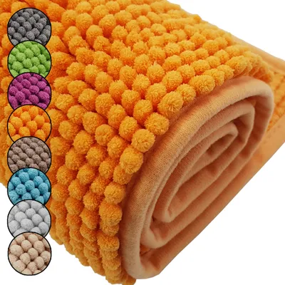 Produktbild von Wellness Chenille Badematte rutschhemmender Badteppich, Farbe:Orange, Ausführung:60x90 cm