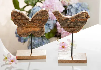 Produktbild von Gilde Standrelief, Schmetterling, Vogel, "Woody", Mangoholz, naturfarben, L. 7 cm, B. 12.5 cm, H. 21 cm 58384 4063387583845 2 Stück (2-fach sortiert)