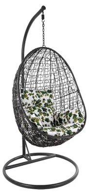 Produktbild von Hängesessel-Set mit Gestell und Kissen, Korbsessel, Poly-Rattan (Gestell- und Korbfarbe: dunkelgrau, Kissen: weiß/grün)