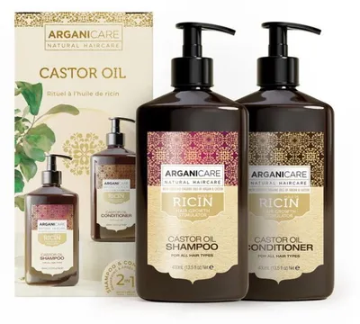 Obrázok produktu pre Sada Arganicare: Šampon na stimuláciu rastu vlasov s ricínovým olejom, 400 ml + Kondicionér na vlasy na stimuláciu rastu, 400 ml