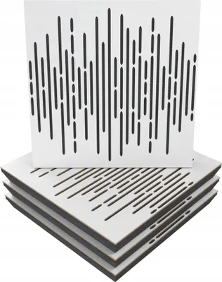 Obrázek produktu pro 4ks akustických stěnových panelů s montážní sadou | "Wave" 50x50x5cm | dřevěný akustický difuzor | barva: bílá