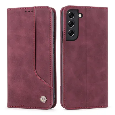 Obrázek produktu pro RetroPolyuretankožené pouzdro pro Samsung Galaxy S22 5G peněženkový design pouzdro s držákem na karty a stojánkem červené