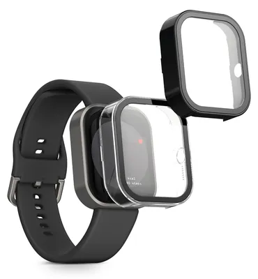 Produktbild von kwmobile 2x Glas Hülle für CMF by Nothing Watch Pro (D395) Schutzhülle - Fullbody Fitnesstracker Case Set aus Glas - Transparent Schwarz