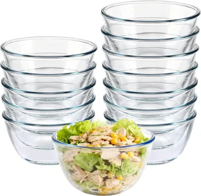 Immagine prodotto di Ciotole per insalata in vetro trasparente, capacità 500 ml, confezione da 12 pezzi, ideali per la cucina