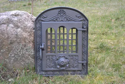 Image de SEZAM - 48,5 x 37 cm - Porte de four à pizza Porte de four en fonte pour four à pizza, four traditionnel, porte de cheminée avec vitre, porte de four Porte de four à bois Porte de poêle en faïence