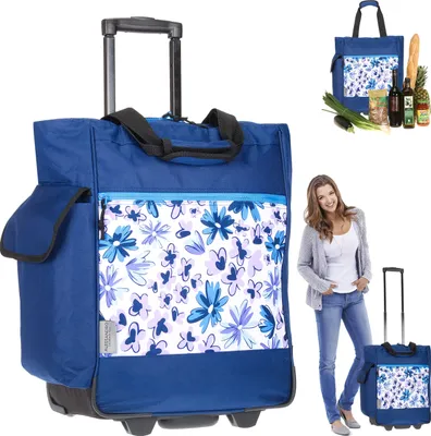 Produktbild von Trolley Einkaufstrolley Einkaufsroller Alessandro Pro Shopper mit viel Stauraum Einkaufstrolly mit Flaschentasche außen Einkaufstasche Trolly  38L 12895 Blue Flower Blau