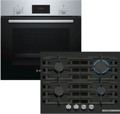 Produktbild von Herdset BOSCH Backofen Schnellaufheizung Teleskopauszug + Gaskochfeld FlameSelect autark 60cm