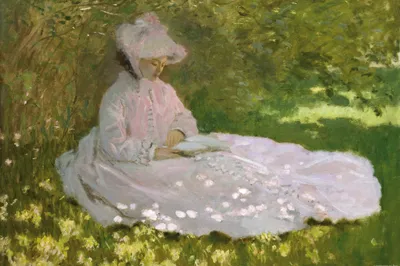 Obrázek produktu pro Claude Monet Art Print Obraz - Jaro, žena čte, 1872 (120 x 180 cm)