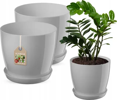 Produktbild von KADAX Blumentöpfe aus Kunstsoff "Agen", Topf mit Untersetzer. Pflanzkübel, 18 cm + 20 cm, Grau