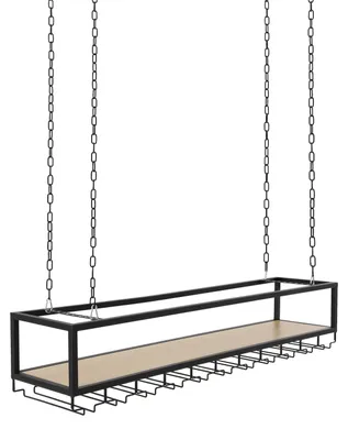 Produktbild von Deckenhängendes Weinglasregal - Flaschen- und Glashalter mit Ablage - Industrielles Design - Deckenmontage - Tragkraft 75 kg - Holz und Metall