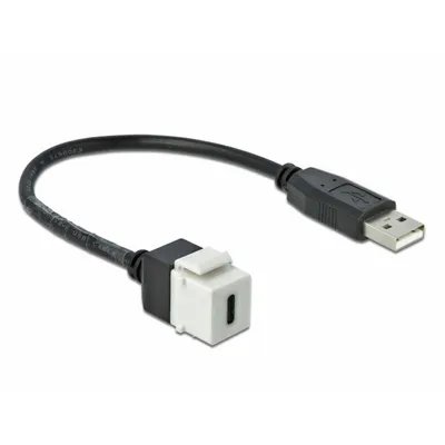 Produktbild von Keystone Modul USB 2.0 C Buchse auf USB 2.0 A Stecker mit Kabel, weiß