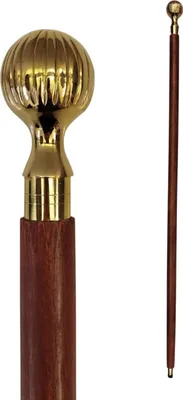 Produktbild von Gerillter Kugelknauf Spazierstock aus Holz mit goldenem Griff aus Metall