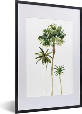 Produktbild von MuchoWow® Gerahmtes Poster Dschungel - Palme - Weiß 40x60 cm - Poster mit Schwarzem Bilderrahmen Wandposter Rahmen Foto Bilder - Poster in Rahmen