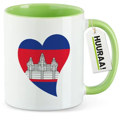 Produktbild von Huuraa Kaffeetasse Kambodscha Flagge Herz 330ml Grün Keramik Kaffeebecher Geschenkidee