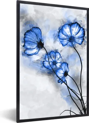 Produktbild von MuchoWow® MuchoWow® Gerahmtes Poster Blumen - Aquarell - Blau 60x90 cm - Poster mit zchwarzem Bilderrahmen - Kunst