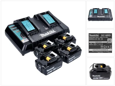 Immagine prodotto di Set di 2 batterie Makita BL1860B 6.0Ah 18V + caricatore rapido doppio DC18RD (196933-6)