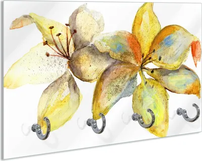 Produktbild von Wallario Schlüsselbrett aus Glas, Motiv: Aquarell von gelben Lilien, 30 x 20 cm mit 4 Haken