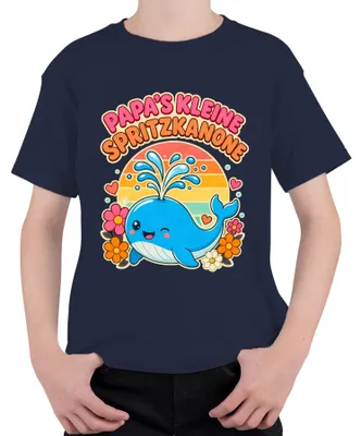 Productafbeelding van Papa's kleine spuitpistool - Babydorpel - Vader - Statement - Grappig - T-shirt voor kinderen, marineblauw, maat 152