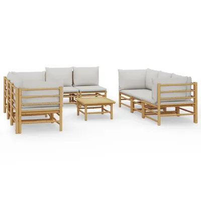 Produktbild von 9-tlg. Garten-Lounge-Set mit Kissen Hellgrau Bambus
