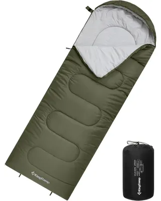Productafbeelding van Slaapzak voor kamperen, geschikt voor 3-4 seizoenen, waterafstotend, lichtgewicht, koppelbaar, afmetingen 220x75 cm, kleur: olijfgroen