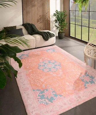 Image de Tapis d'extérieur Unyqoos® Valenca Luna – Motifs vintage terre/rose, 80 x 150 cm, maille 3D pour un amorti doux, idéal pour l'intérieur et l'extérieur, lavable