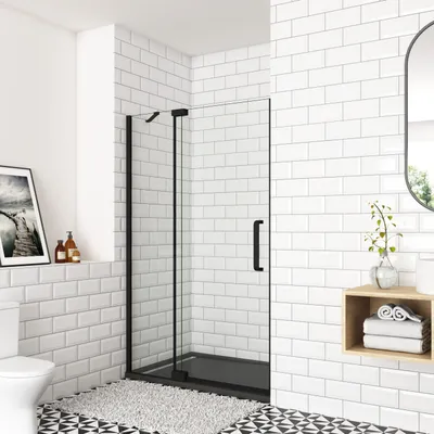 Produktbild von 100X195cm Duschkabine Eckeinstieg Dusche 90¡ã Schwingtš¹r Duschwand Duschabternnnung Schwarz Drehtš¹r NANO Glas