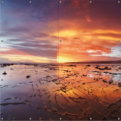 Produktbild von Wallario Outdoor-Poster für Garten oder Balkon, Motiv Wattwanderung am Meer bei Sonnenuntergang, in ca. 180 x 180 cm