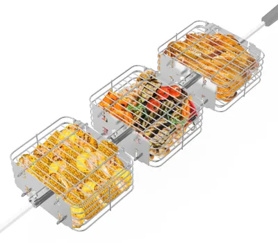 Produktbild von Drehspieß Grillkorb 3-teilig, Edelstahl, silber, für BBQ