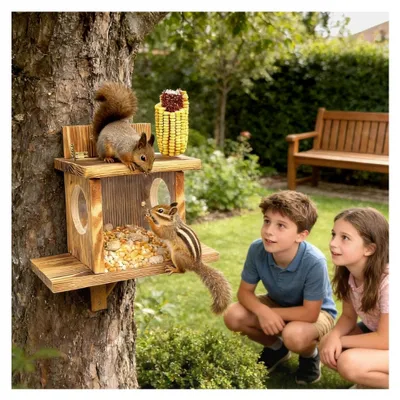 Produktbild von Eichhörnchen-Futterspender für den Außenbereich - Robustes Holzhaus
