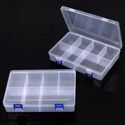 Image de Unyqoos® : Lot de 2 boîtes de rangement transparentes – 8 compartiments, transparent, 22 x 13,5 x 4,6 cm – Organisateur pour bijoux et accessoires